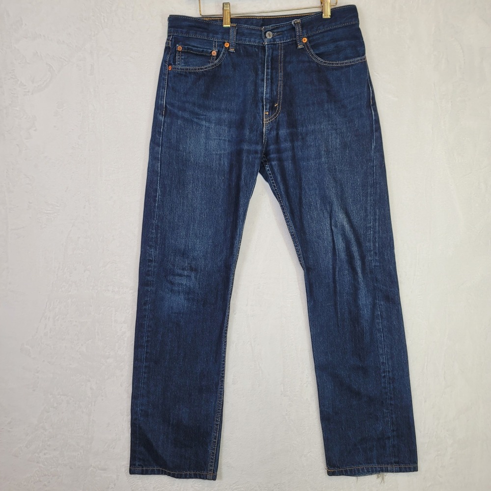Levis 505 Western Jeans Straight Leg Blue Denim 34x31 Mens Size 33 Work Casual